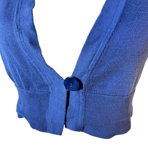 | Ann Taylor Loft | Blue Short Sleeve Crop Cardigan One Button - Petite Small - Picture 4 of 8